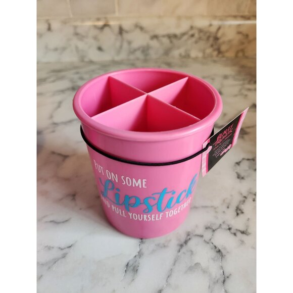 Pink Beauty Organizer With "Put On Some Lipstick & Pull Yourself Together" Quote - Picture 2 of 3